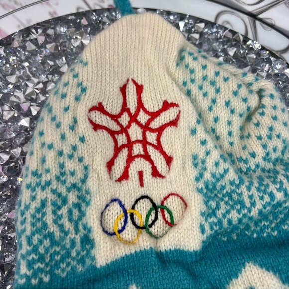 1988 Hat Olympics Olympic Winter Knit Hat with Embroidered Design Teal toque kid - Picture 6 of 7